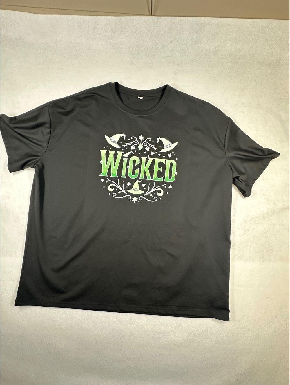 3XL Black Wicked Graphic T-Shirt Witch Hats and Stars, 95% Polyester 5% Spandex